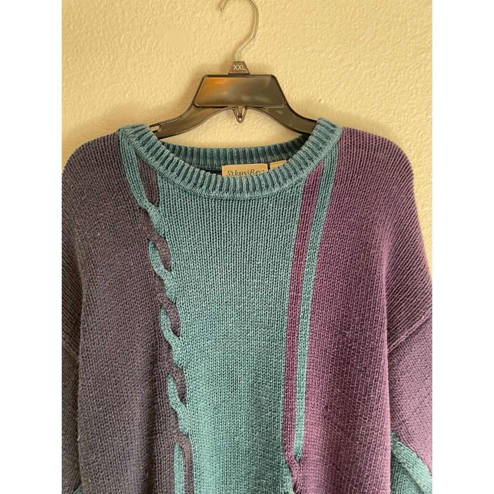 St. John's Bay 90s Heavy Men's Sweaters XL Green Purple Knit Quality